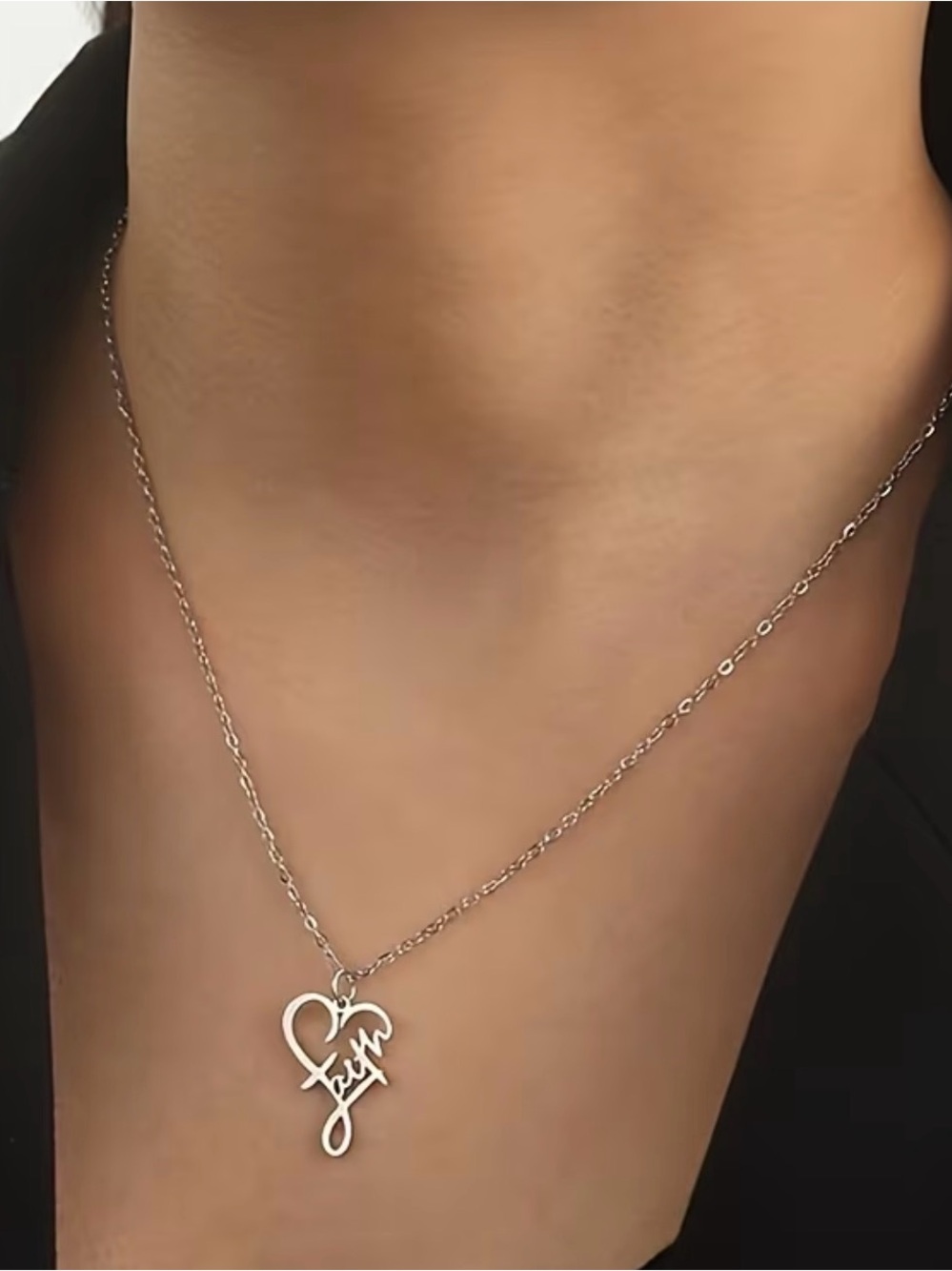 Sterling Script Heart Pendant Necklace - “Faith”